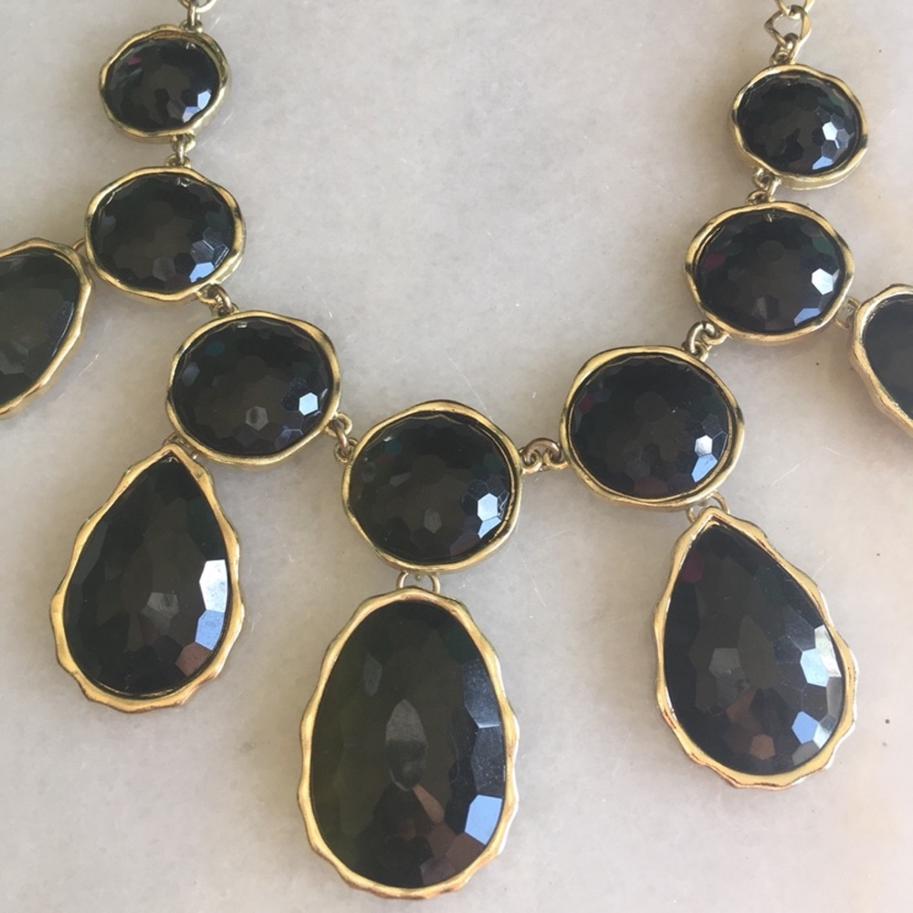 Faux Onyx Fashion Statement Bib teardrop Necklace - Picture 3 of 5
